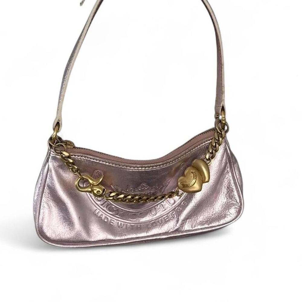 Juicy Couture Vintage Early 2000s Pink Metallic Shoulder Mini Bag Gold Hardware